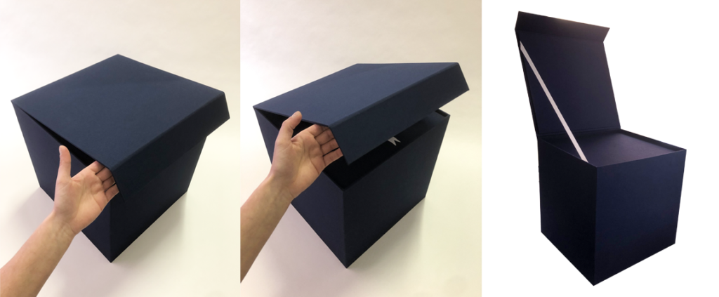 scatola rivestita tela assuan blocco coperchio nastro mockup emilio scolari cartotecnica su misura blu scatola